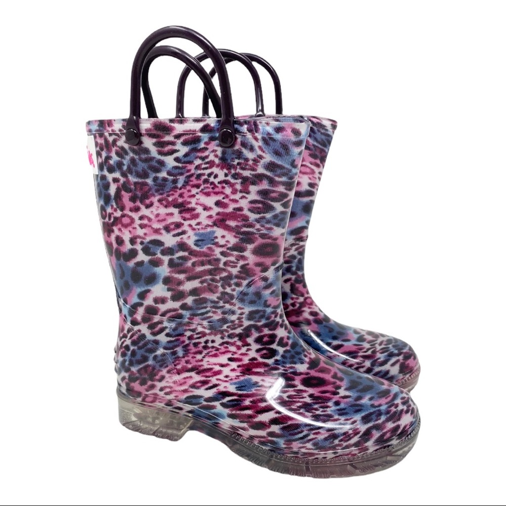 I Love Yokids Melinda-135K Toddler Girl Rain Boots Purple Animal Print Size 10.